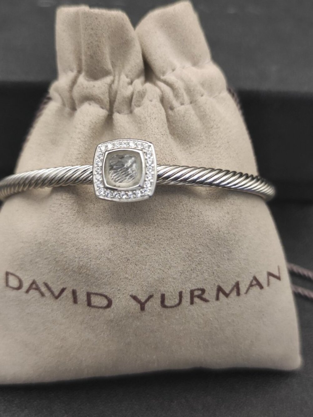 David Yurman 4mm square diamond buttonhole white diamond bracelet - Picture 2 of 5